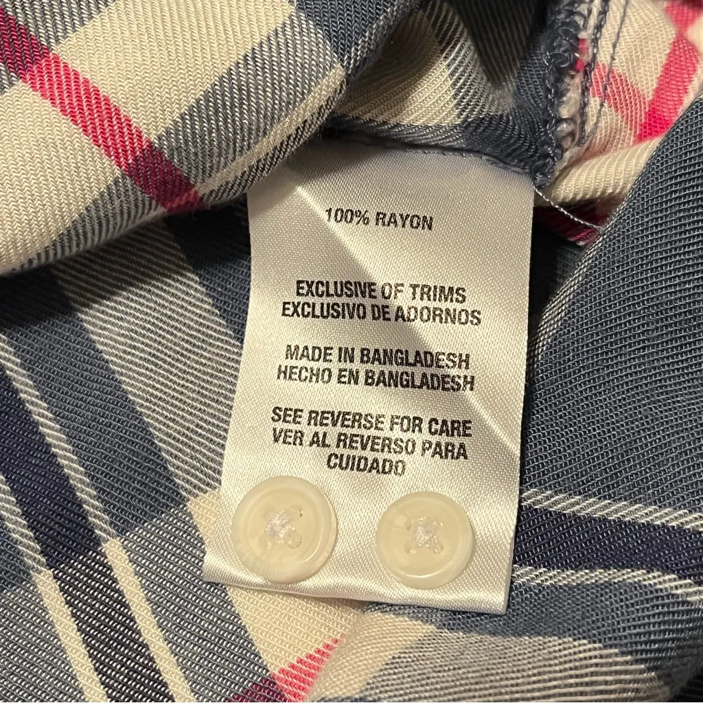 Woolrich Womens Size Small Blue White Pink Plaid Button Front Shirt Long Sleeve - Image 3