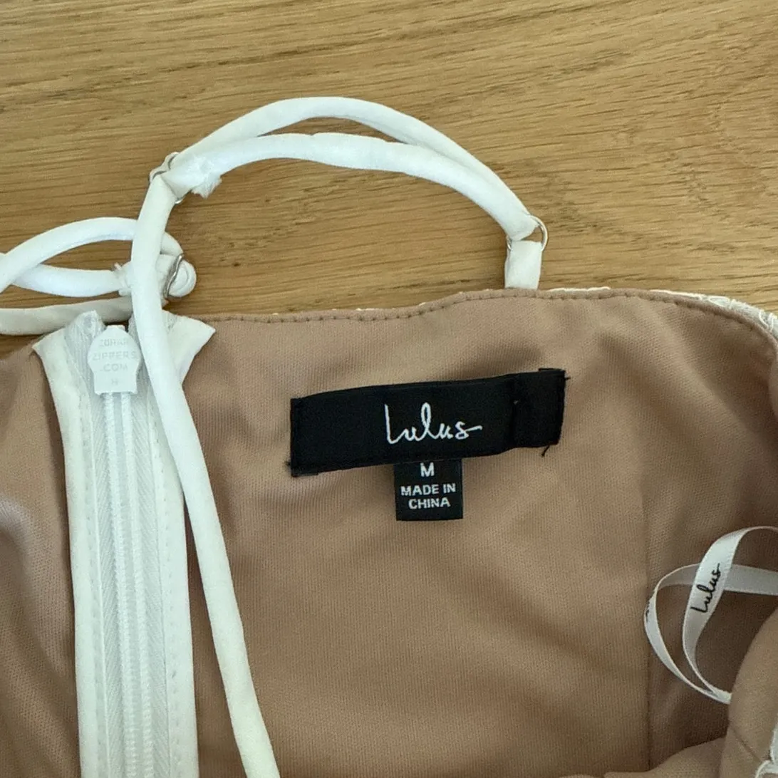 Lulus Midi Dress Crochet Lace Allure Size M White Nude - Image 3