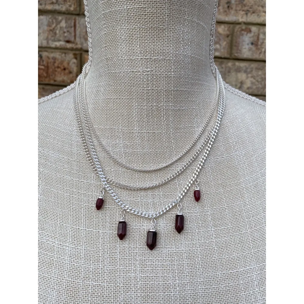 NWT Lucky Brand Layered Chain Red Stone Drop Necklace - Image 2