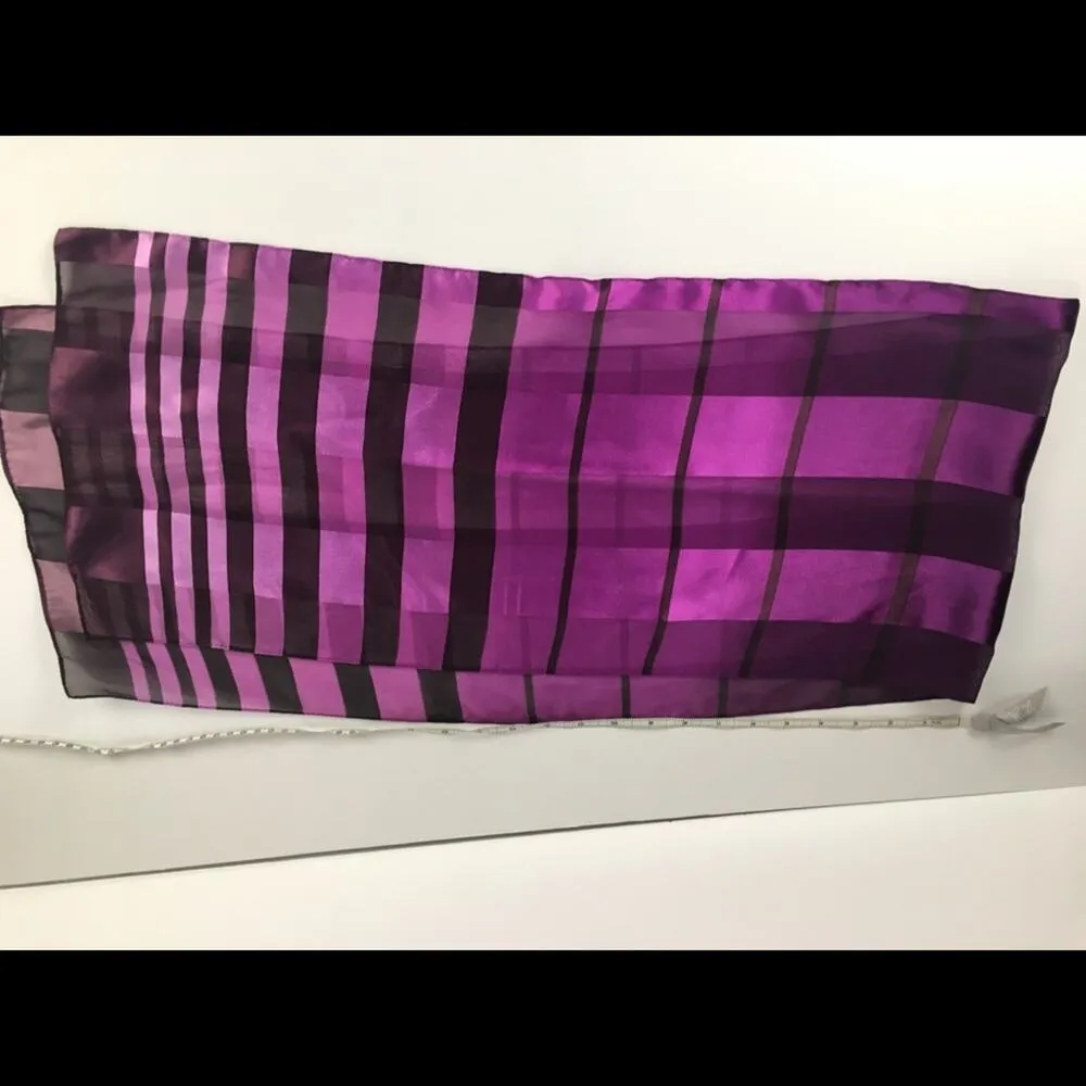Purple Plaid Scarf Silky 1980s Long - Image 3