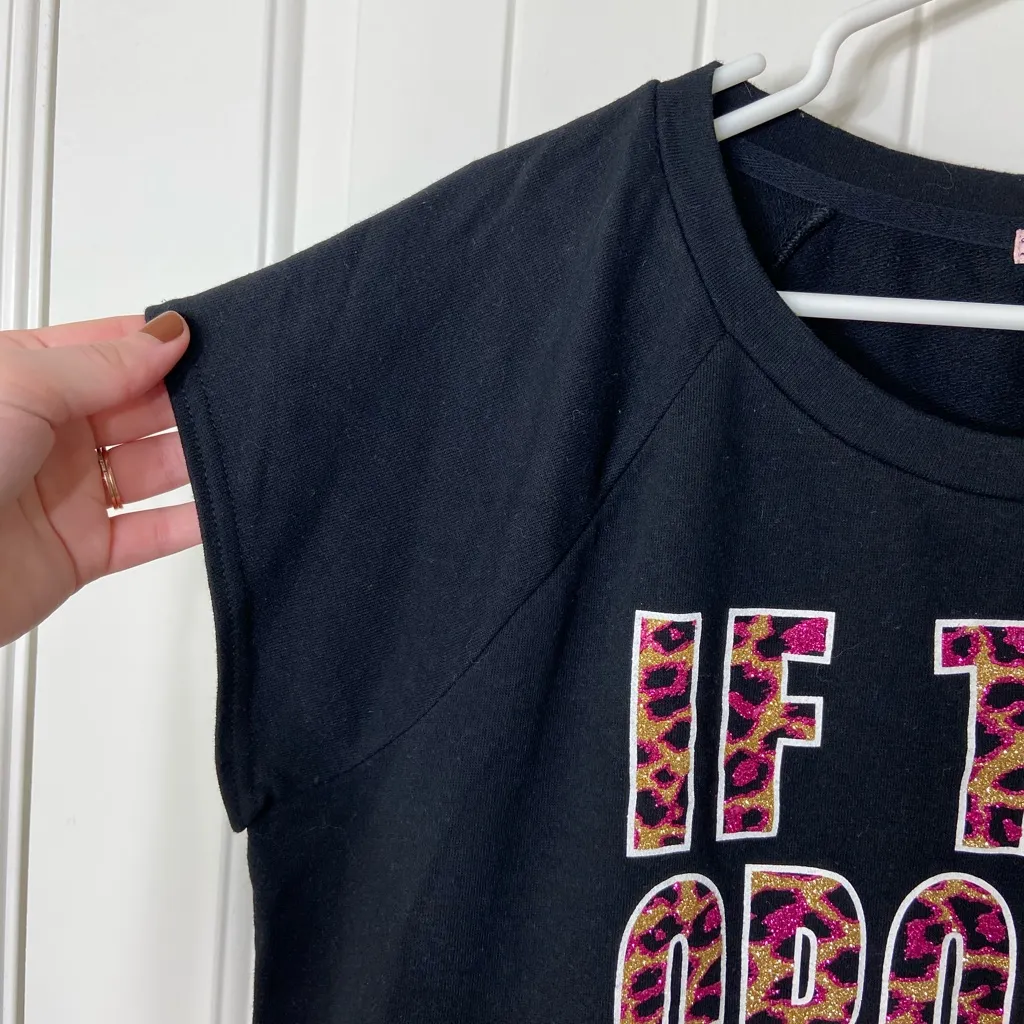 NWOT Juicy Couture women’s pink gold glitter decal leopard black crewneck top‎ L - Image 3