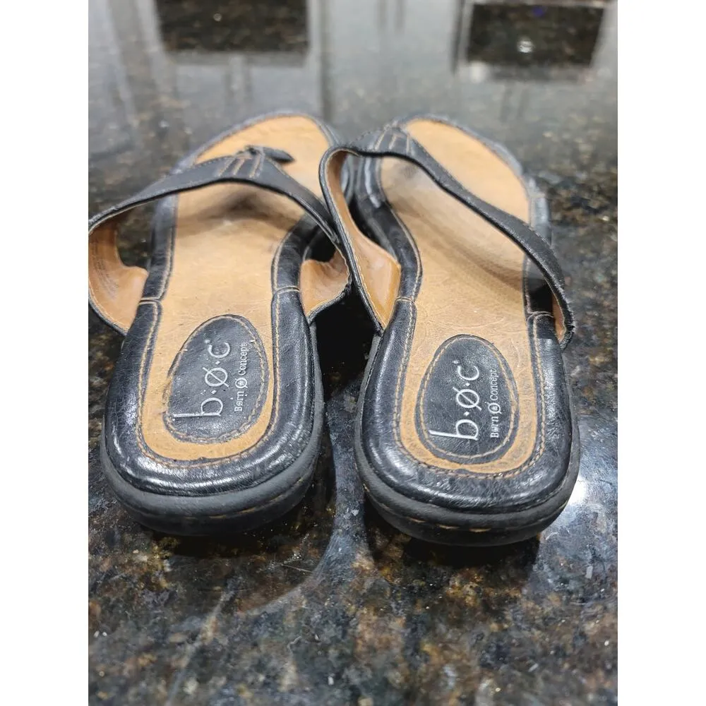B.O.C Born Concept Zita Flip Flops Womens Size 8 Black Leather Slip On BC3527 - Image 10
