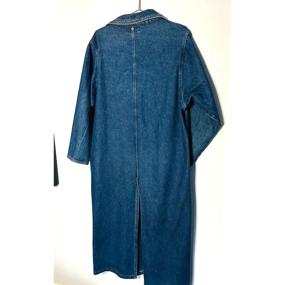 Vintage Stoney River Mountain Denim Dark Two Button Cotton Trench Coat Large - Image 5