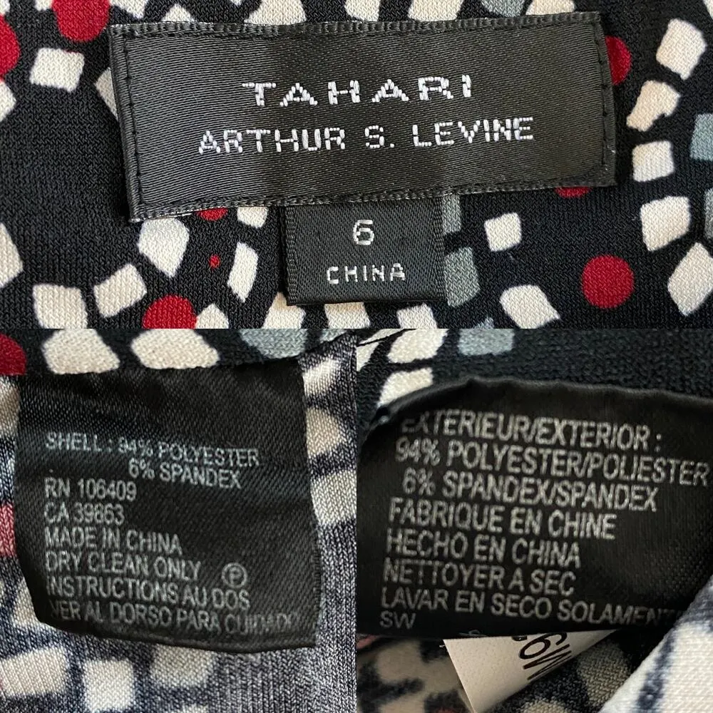 Tahari Arthur S. Levine Dress 6 Cap Sleeves Black Cream Wine Gray Belted - Image 9