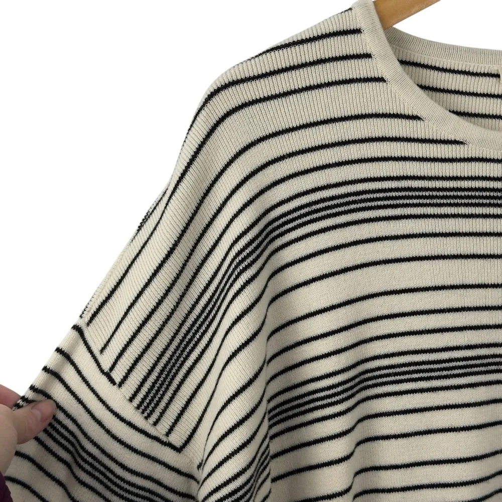 Eileen Fisher Boxy Fit Oversized 100% Organic Cotton Striped Sweater Ivory Black - Image 4
