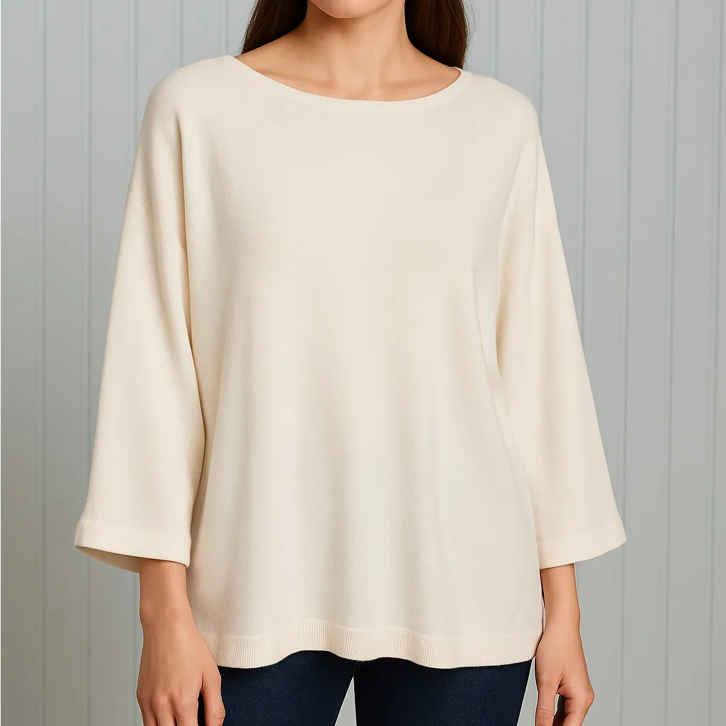 Soho white textured knit loose boxy sweater ,boat neck and 3/4 sleeves XXL - Image 13