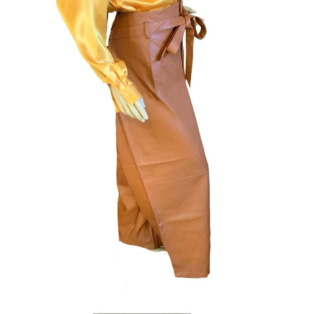 ELOQUII BROWN FAUX LEATHER PAPER BAG WIDE LEG TROUSERS (22) - Image 4