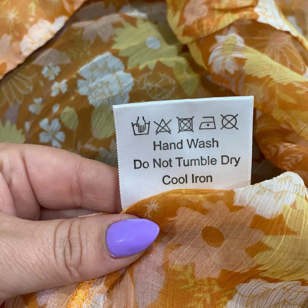 O.P.T X Anthropologie Orange Floral Sheer Smocked Long Sleeve Blouse - Image 12