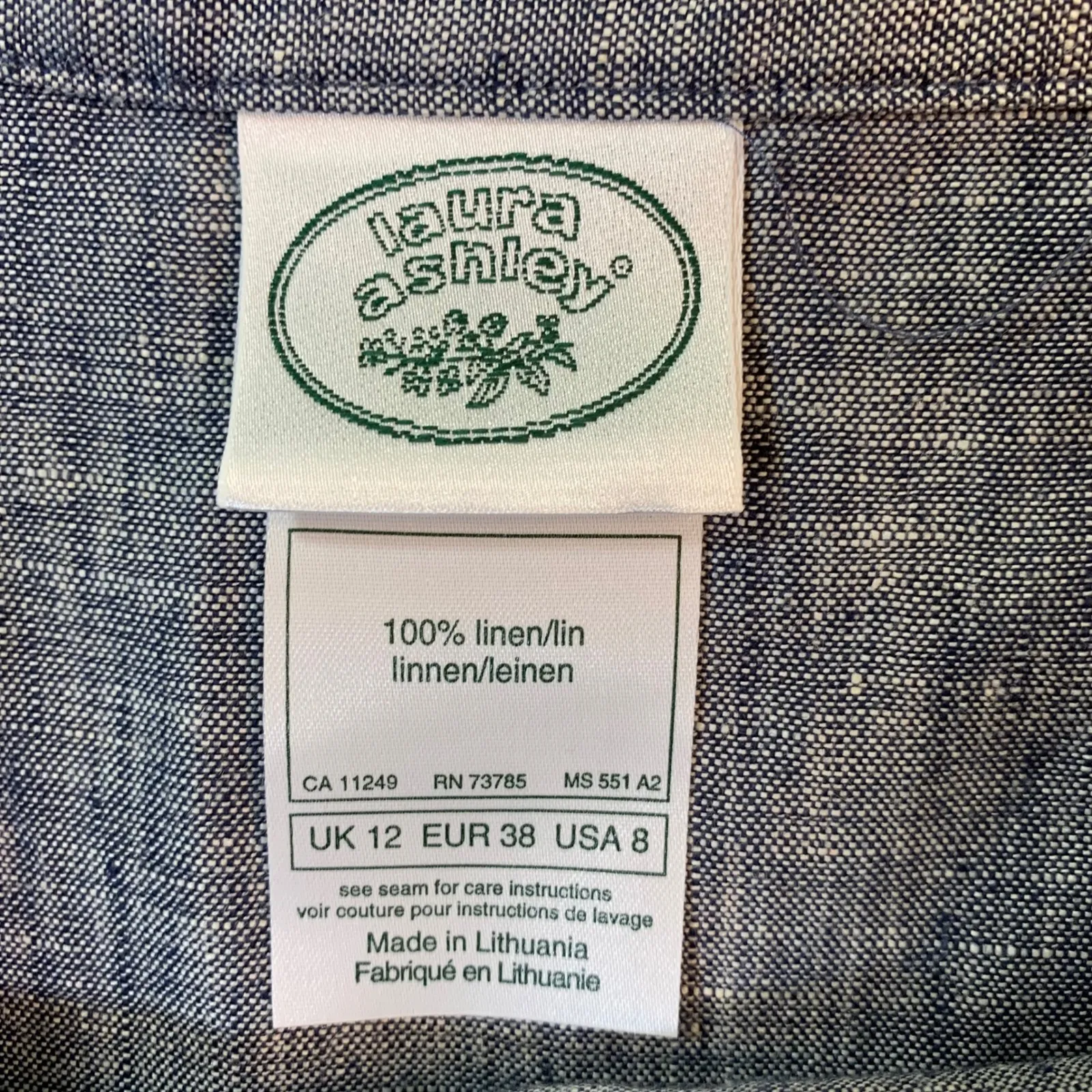 Laura Ashley‎ Linen Maxi Skirt Womens USA 8 Long Blue Vintage READ FLAWS - Image 3