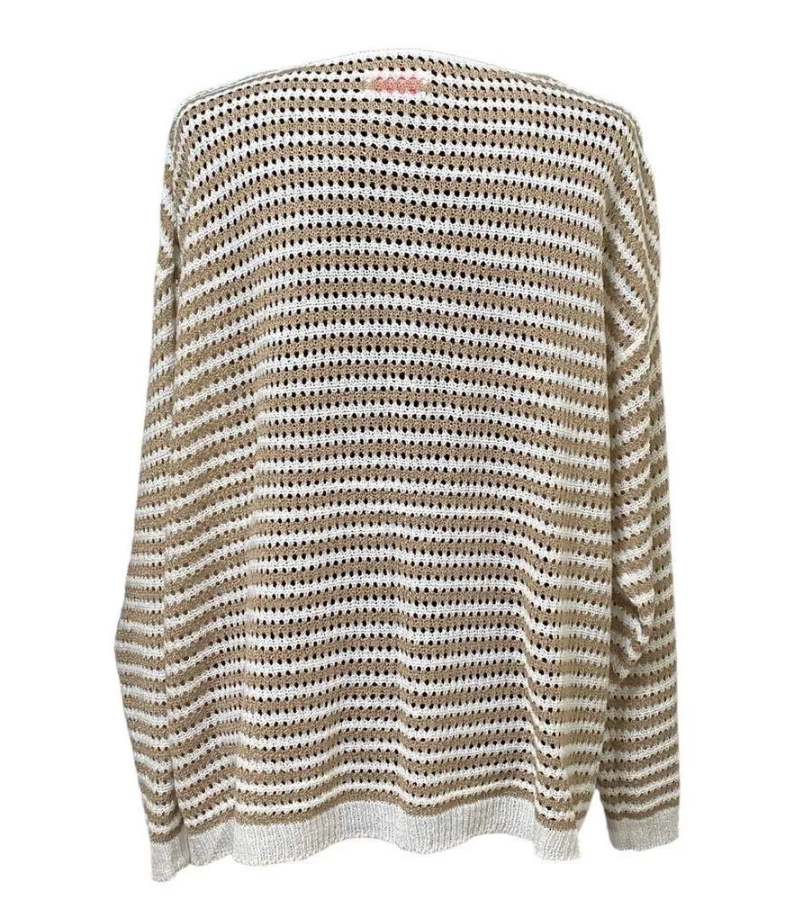 Pink Lily Taupe Ivory Striped Boho Beachy Open Knit Sweater 3XL - Image 10