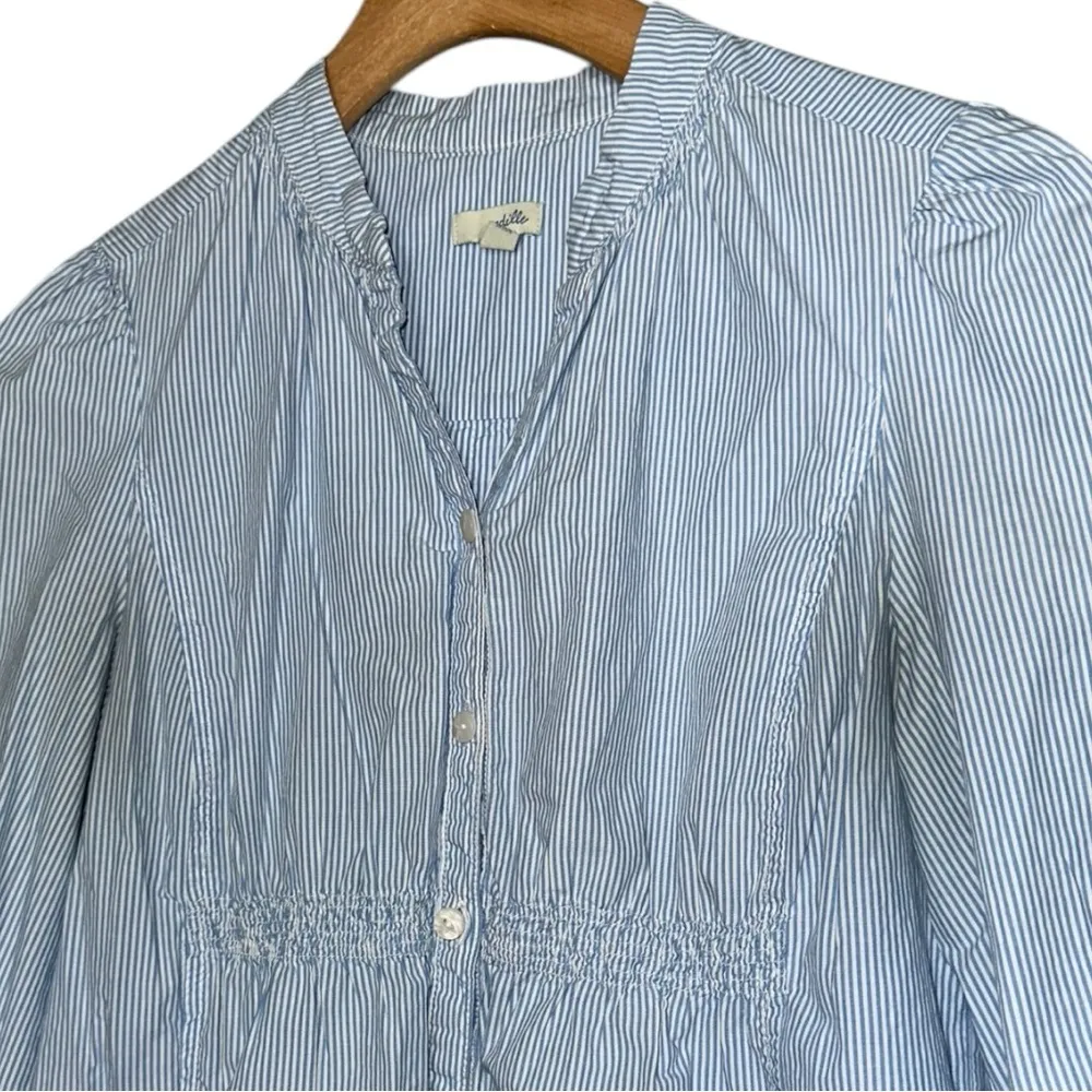 Odille Anthropologie Sz 2 Blue White Pinstripe Gathered Waist Button Down Shirt - Image 3