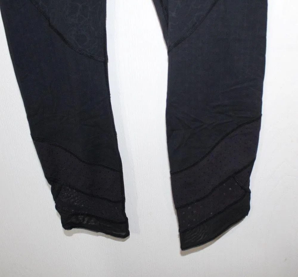 Woman’s Black With A Pattern and Mesh Ankle Design Cropped Leggings - Image 4