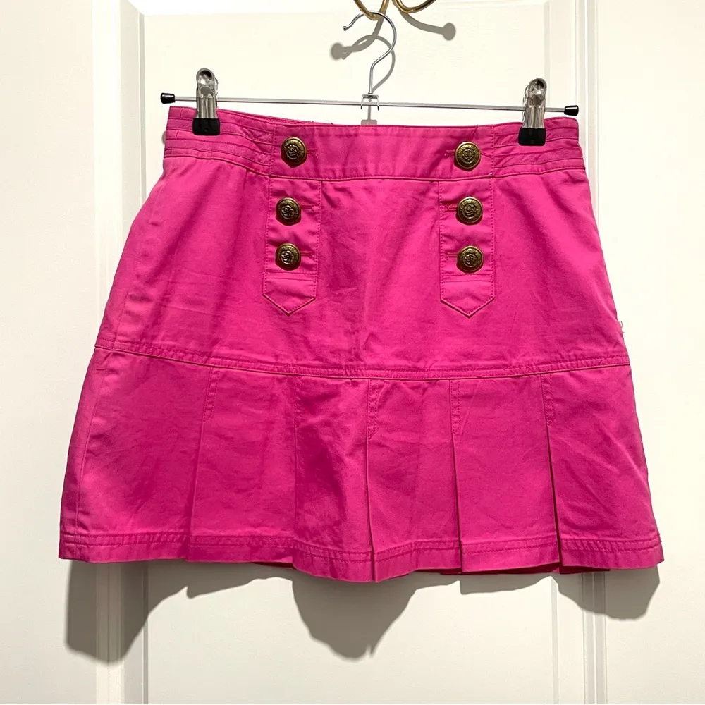 Barbie Pink Y2K pleated hem front button mini skirt with side zipper Size M - Image 2
