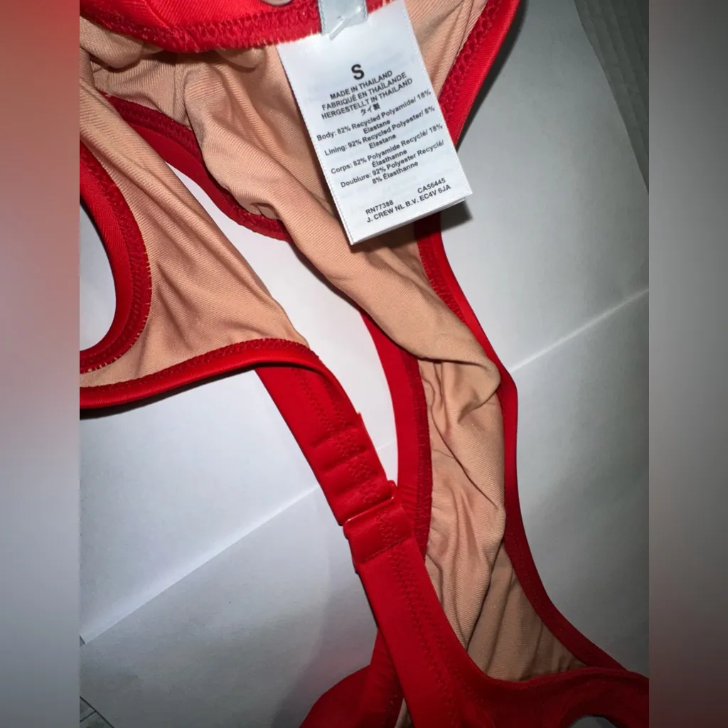 J Crew Heritage‎ Scoop Neck Bikini Top Size S Red Retro Swim Beach Classic New - Image 8