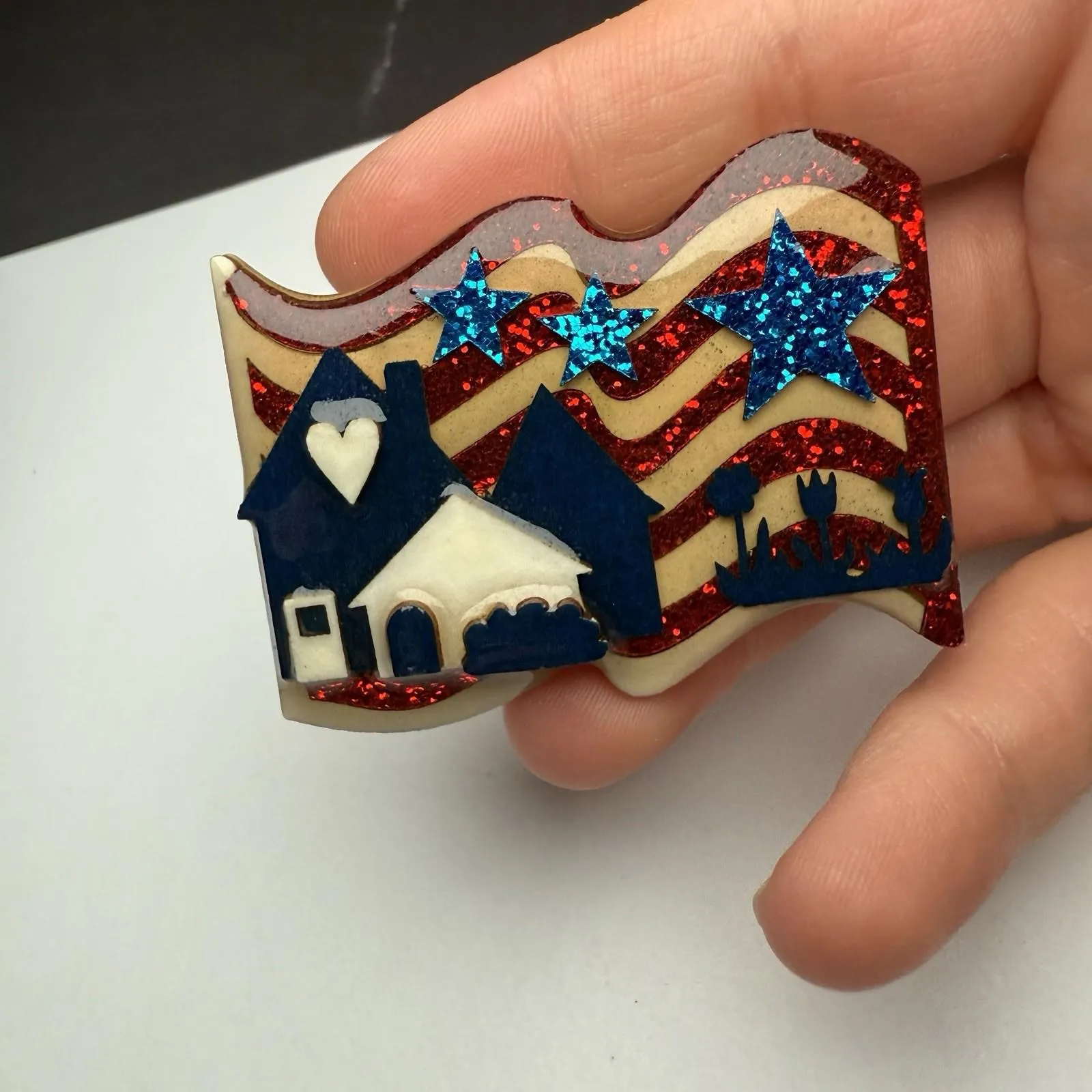 4th Of July Patriotic Theme Signed House Pins By Lucinda Brooch Pin Handcrafted - Image 10
