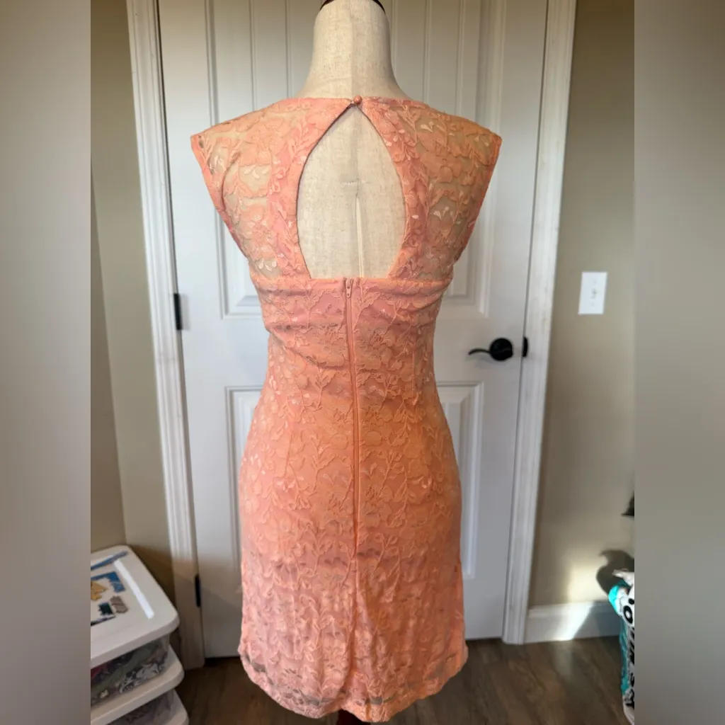 Women’s Peachy Pink Lace Dress Size M - Image 2