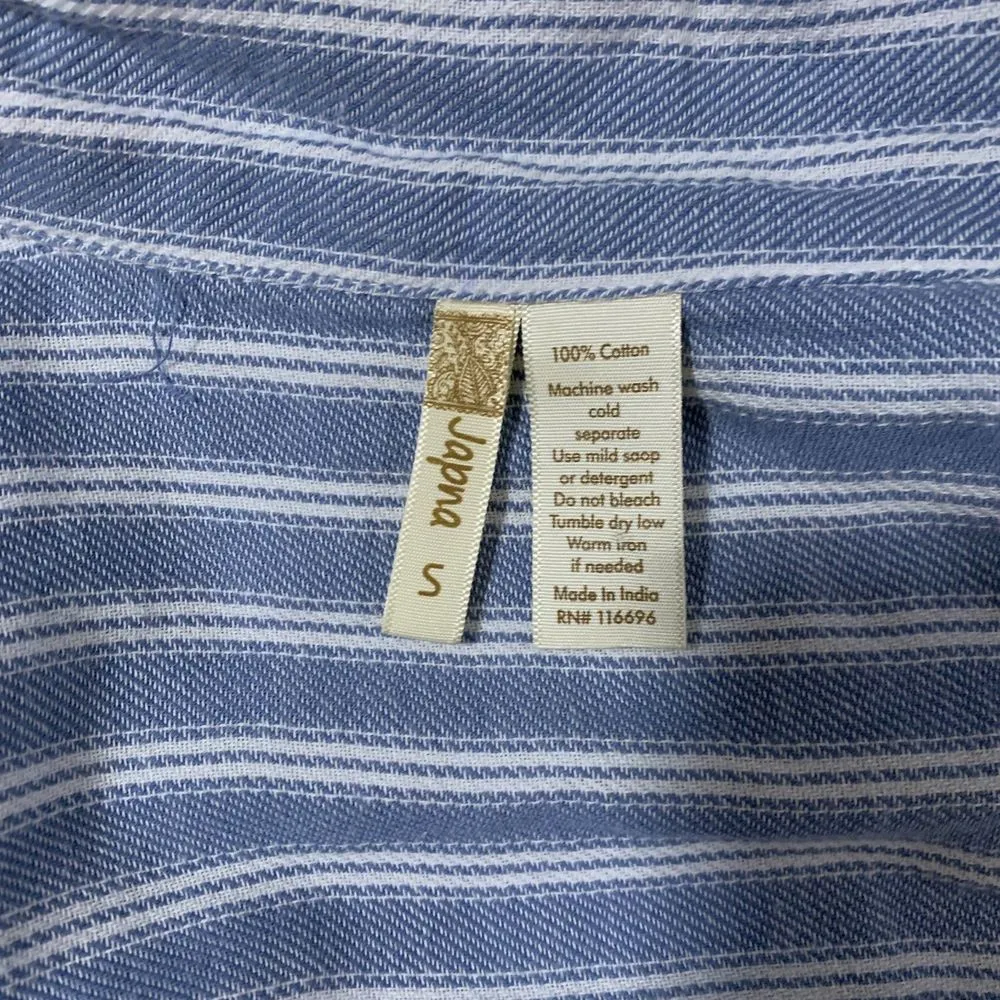 Japna | 100% Cotton Beach Dress Blue Stripe with Pockets Tie Waist Size Small - Image 10