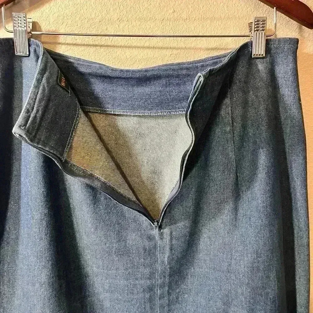 Hill Country Vintage 80’s Denim Woman’s Faux Wrap Western Skirt Size 14 Blue - Image 5