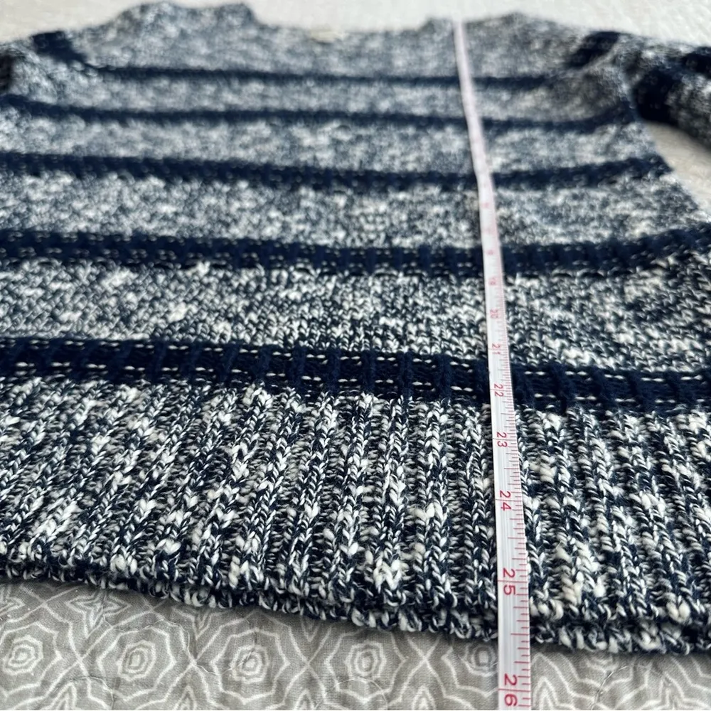 L.L. Bean 100% Cotton Navy Blue Gray Striped Marled Crew Neck Sweater Size S - Image 7