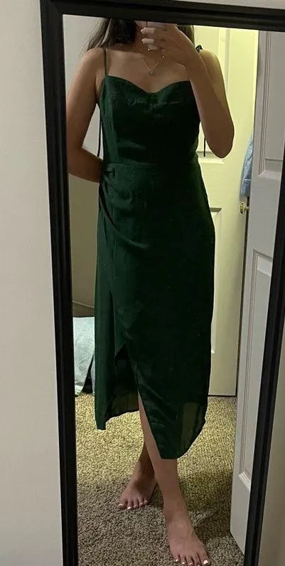 tie straps side slit green midi dress Size L - Image 2