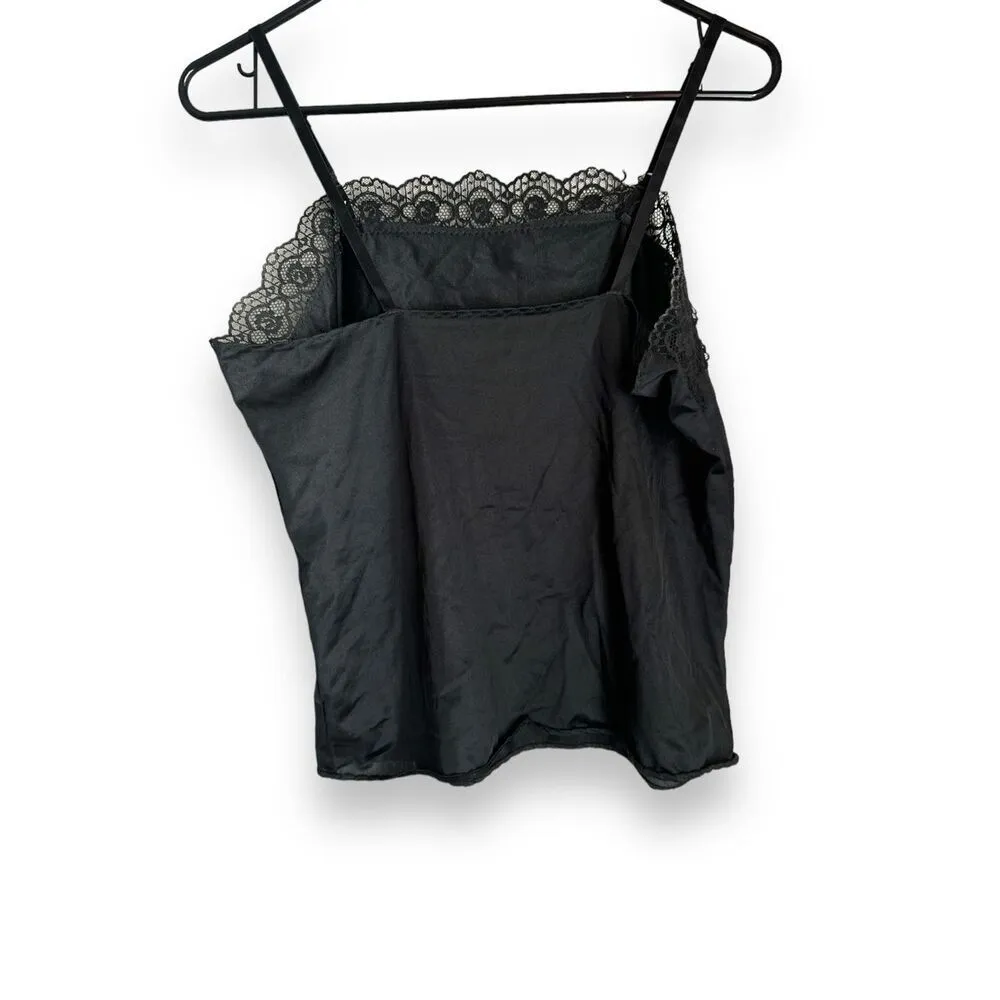 Y2K Vintage Sliperfection Womens Black‎ Lace Trim Cami Tank Top sz M 90s Dainty Black Size M - Image 4