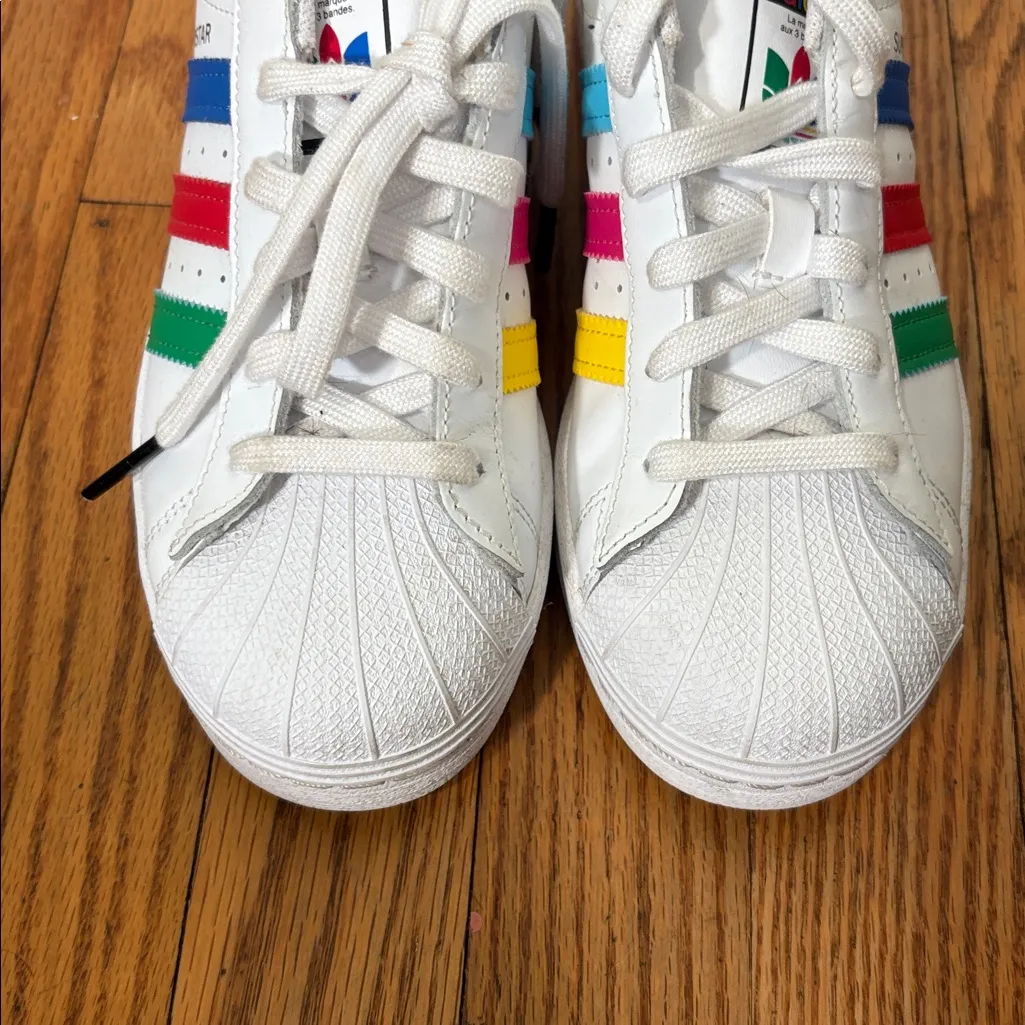 Adidas Superstar "J" Colorful Stripes Cloud White Sneaker Men's size 5 Women 6.5 - Image 13