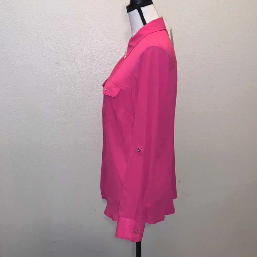 Michael Kors NWT  Basics Radiant pink pocket zip up shirt - Image 4