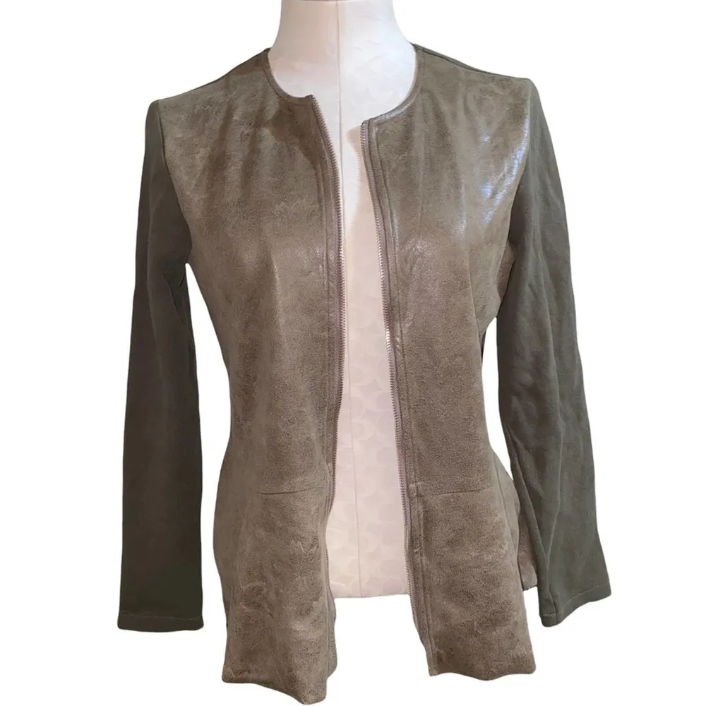 Joy Joy  Fitted Biker Moto Style Peplum Ruffle hem jacket faux leather front sz S - Image 66