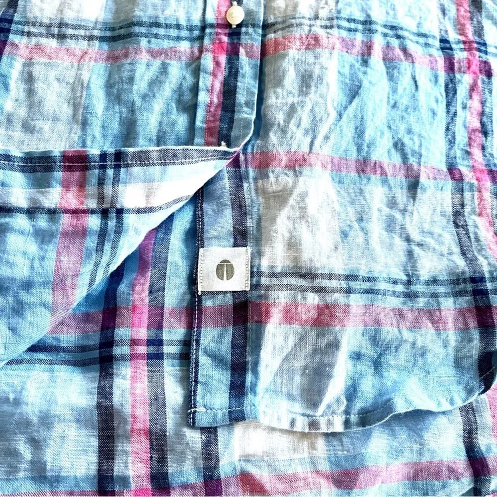 Grayson Threads The Hero 100% Linen Blue Plaid Button Down Top Anthropologie - Image 8