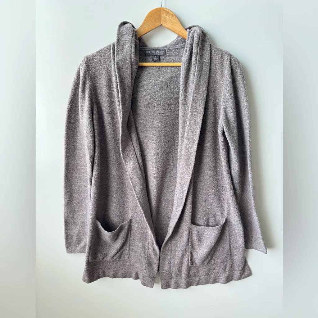 Barefoot Dreams CozyChic Lite Heathered Gray‎ Hooded Cardigan Sweater M - Image 8