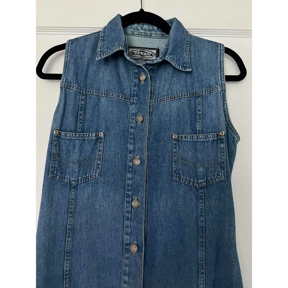 speed control denim dress Speed control New York. woman Tunic. dress. size XL. Blue denim Roll up Sleeves