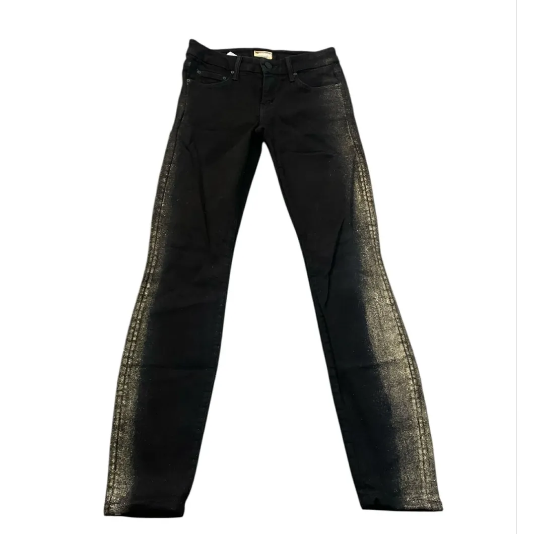 ​Mother Looker Black Metallic Gold Stripe Jeans 24 Glam Holiday NYE Party - Image 4