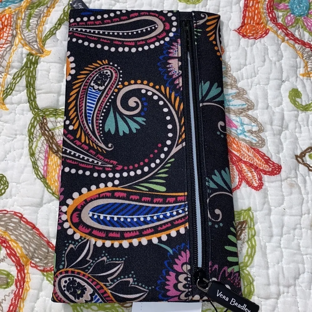 Vera Bradley Pencil Pouch Bandana Swirl black orange pink white green paisley - Image 2