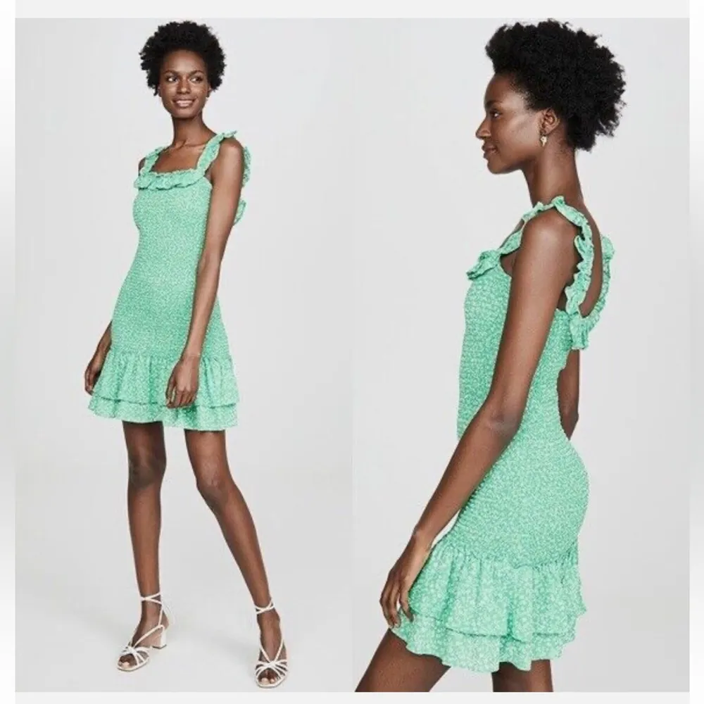 Likely NYC Nina Green Floral Ruffle Smocked Mini Dress Small Layered Sleeveless - Image 10