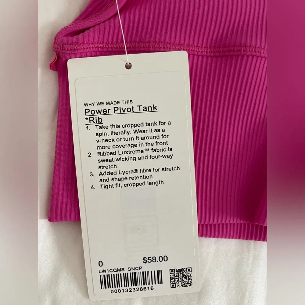 Lululemon Power Pivot Sonic Pink Tank - Image 3