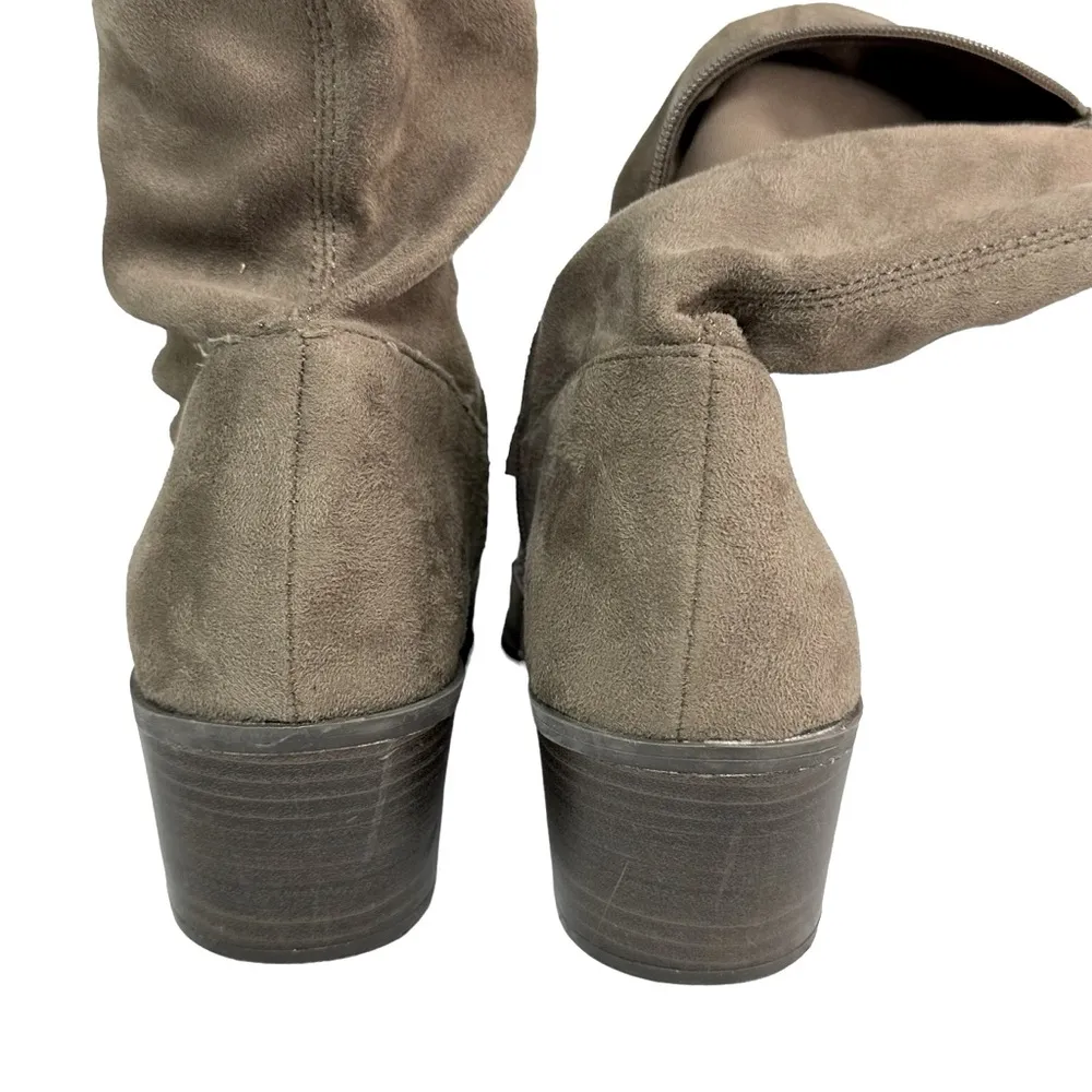 Madden NYC Over the Knee Boots in Tan Taupe Faux Suede Half Zip Womens 9.5 - Image 11