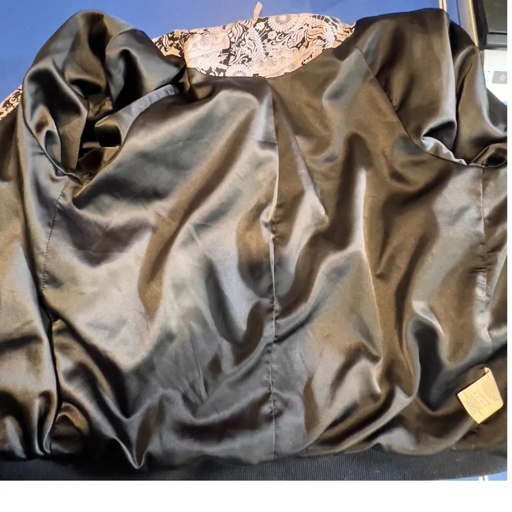 Free People Bomber Jacket Black Purple Floral Snap Close Lightweight Boho Size S - Image 12