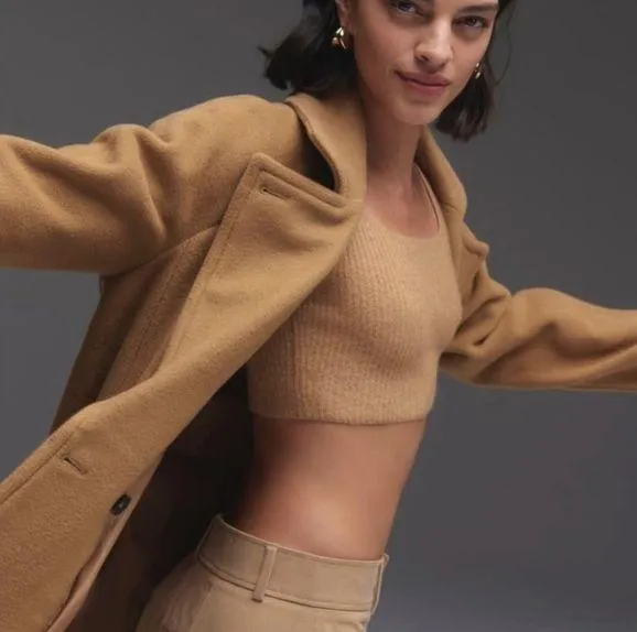 Everlane Cozy Stretch Cropped Tank Wool & Yak Hair Blend Color Camel Small NWT - Image 2