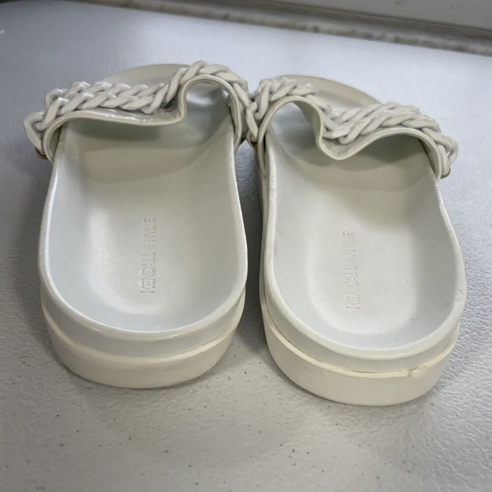 KENDALL + KYLIE Women's Shiloh 2 Leather Metal Upper Slide Sandal Sz 9.5M White - Image 4