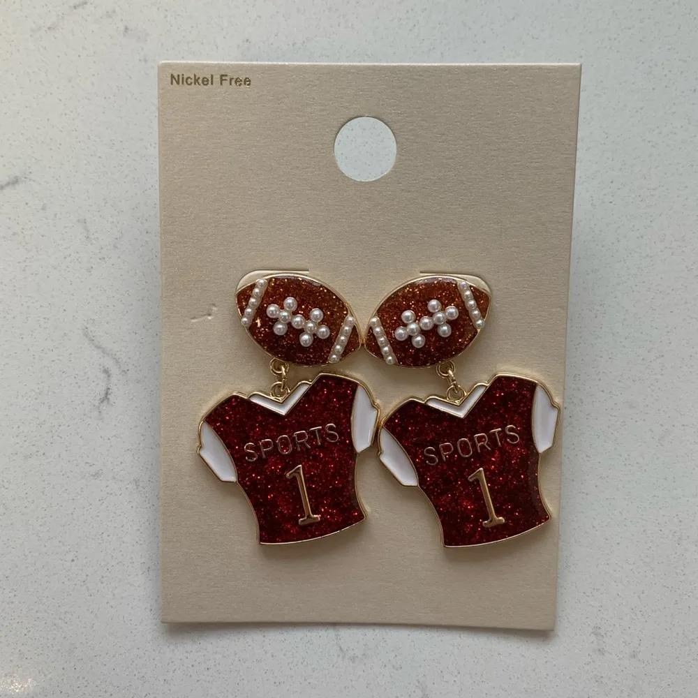 Football Jersey Post Drop Earrings - Red/Gold -‎ NWT - Image 3