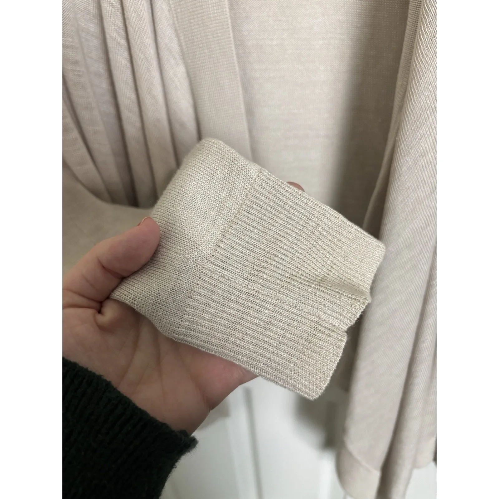 Theory Linen Blend Beige Open Front Waterfall Cardigan Size Small Boho Coastal - Image 7