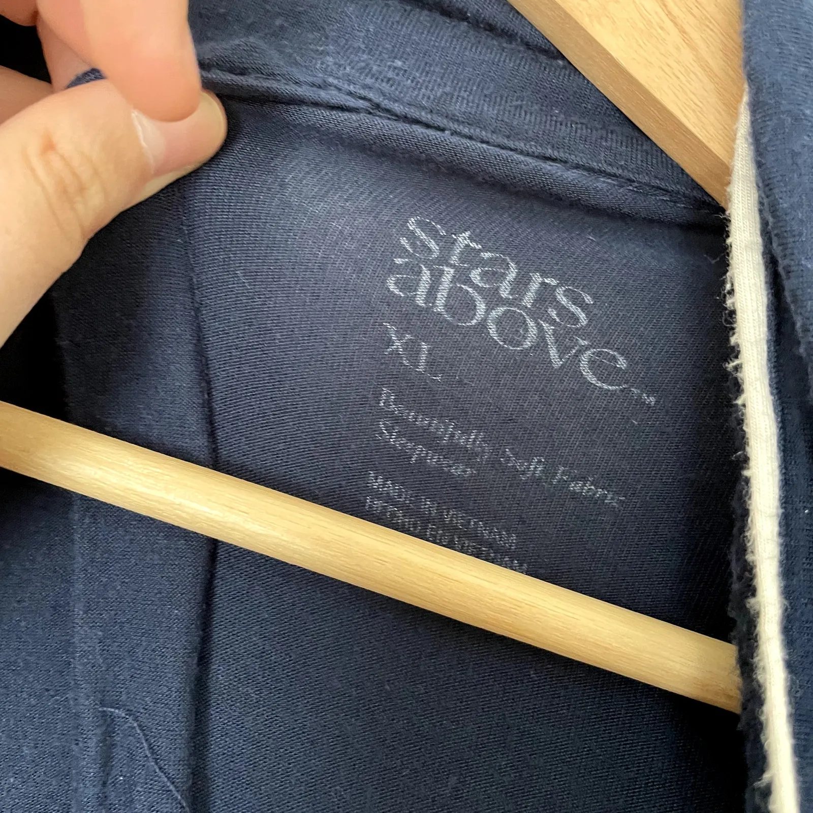 Stars above vintage style button down navy robe white trim women's XL modal - Image 3