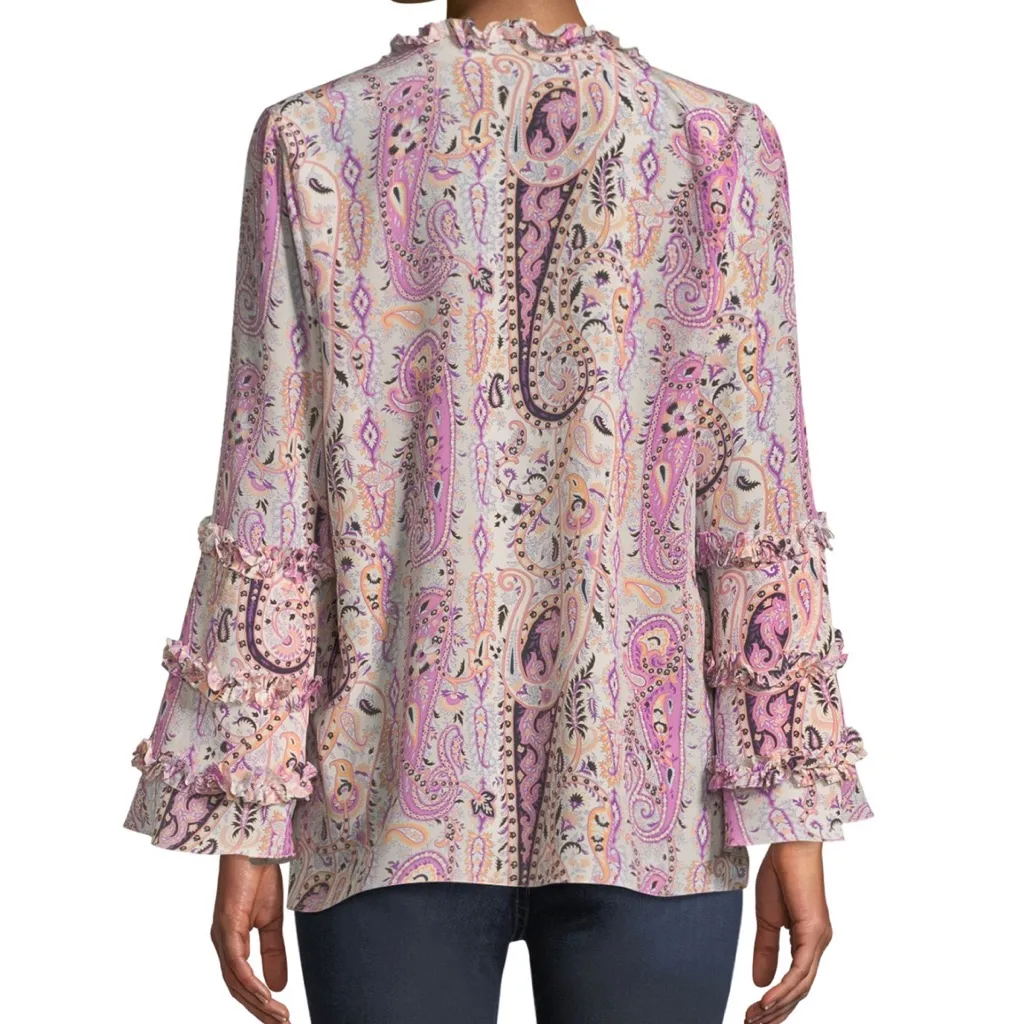 KOBI HALPERIN Celia paisley bell sleeve ruffle blouse in taffy pink - Image 2