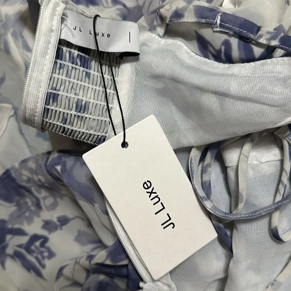 By JL luxe Floral Blue and White Dress spaghetti strap size L new with tags Size L - Image 13