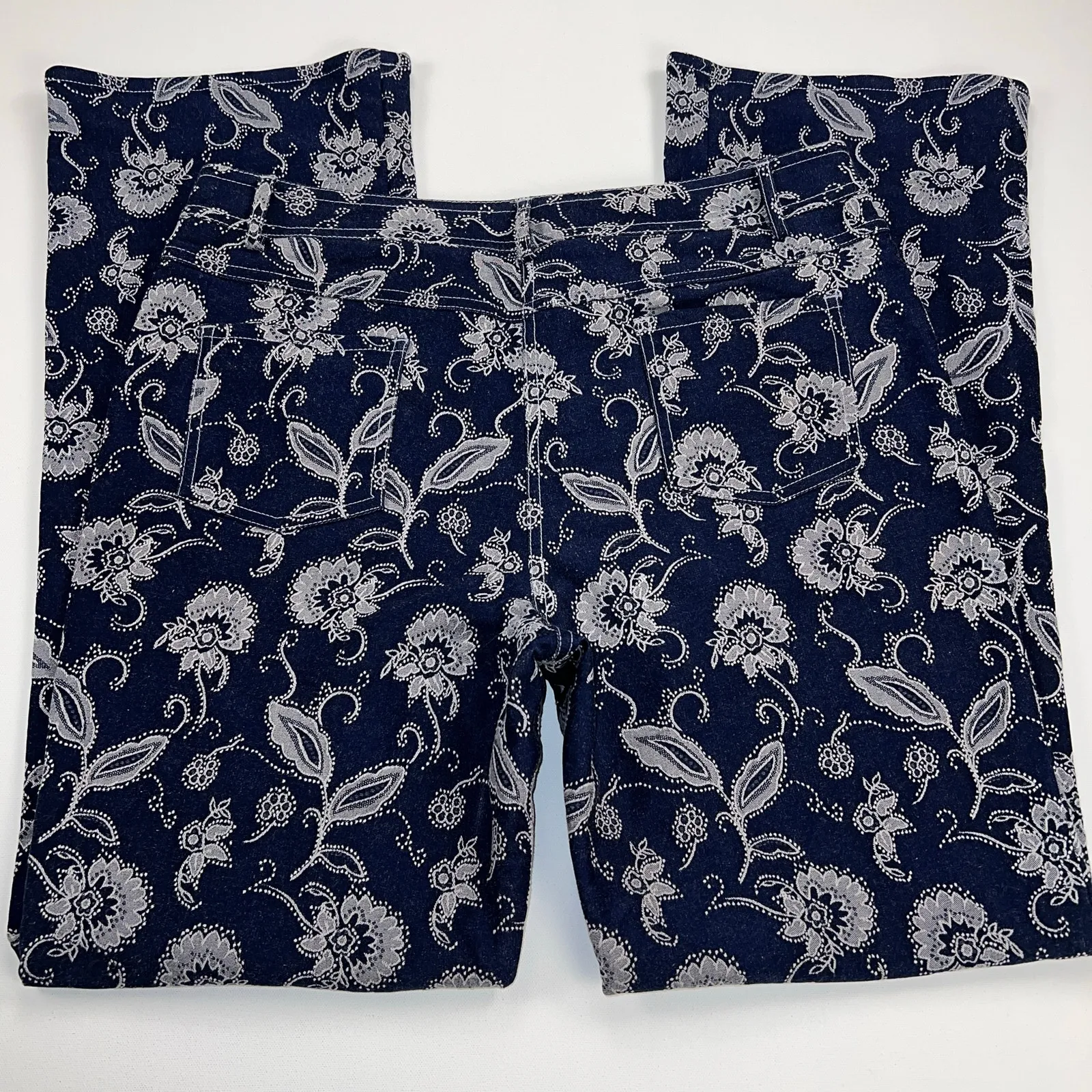 Bamboo Traders High Rise Floral Jacquard Denim Straight Leg Jeans Size 12 Blue - Image 1