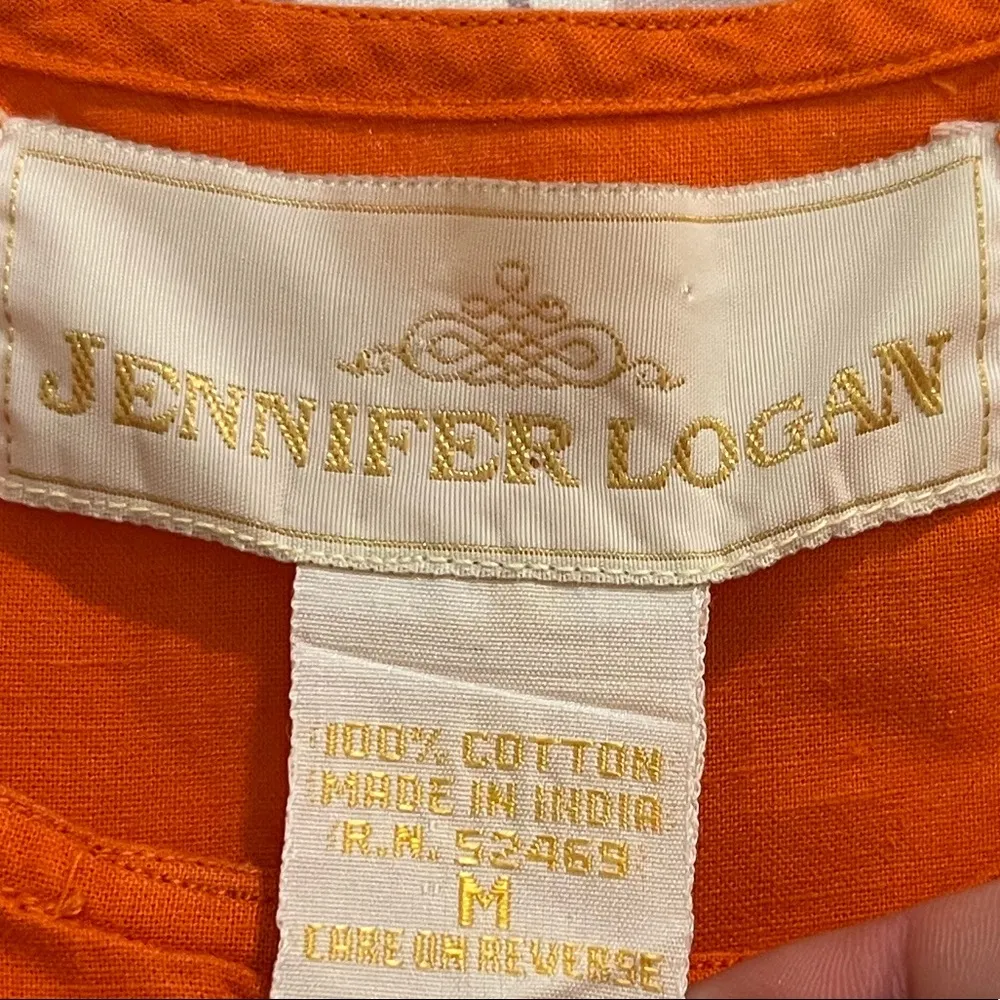 Vintage Designer Jennifer Logan Orange Floral Embroider Flowy Maxi Dress Medium - Image 3