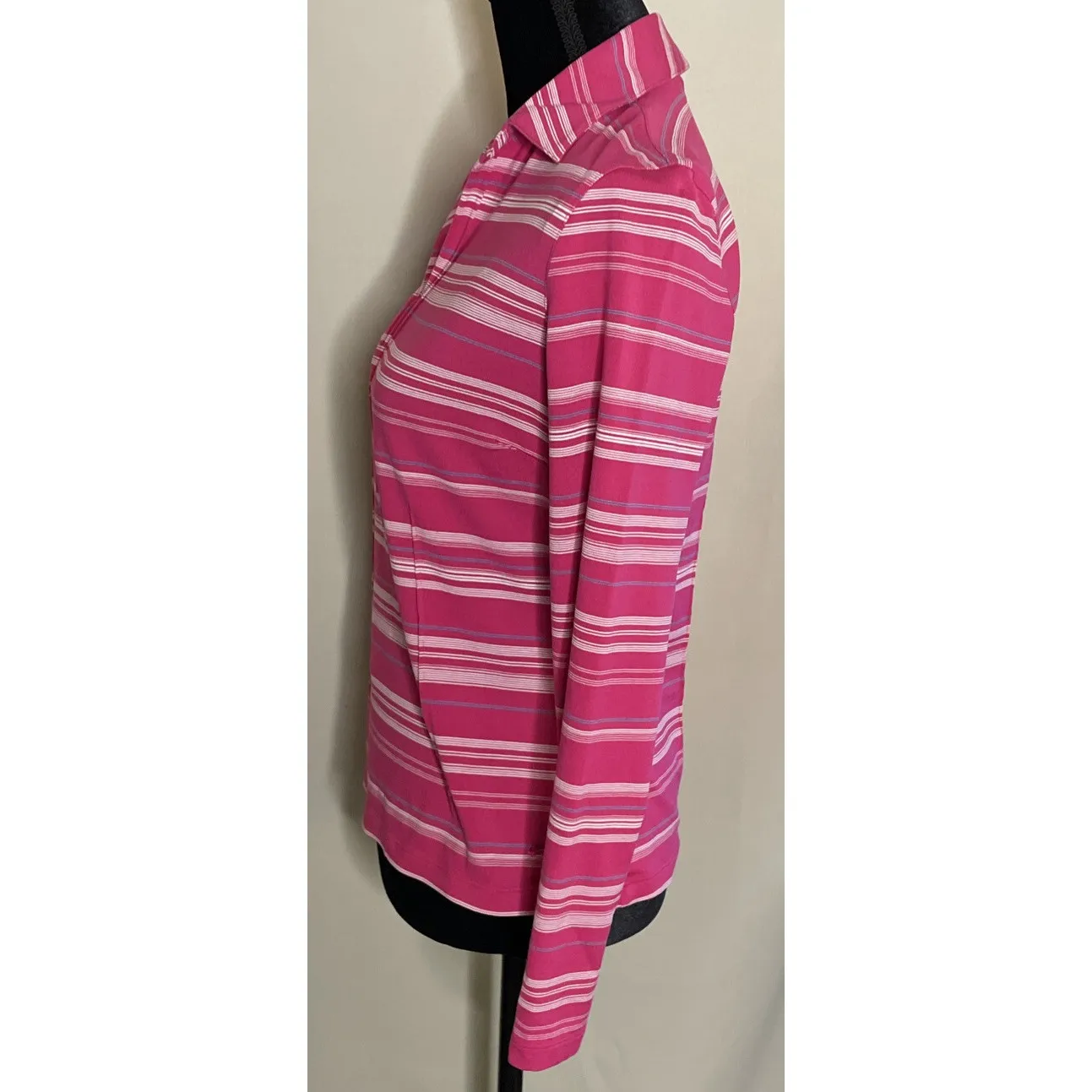Nike Golf Womens Medium 8-10 Top Pink Striped Extensible Stretch Pullover Preppy - Image 5
