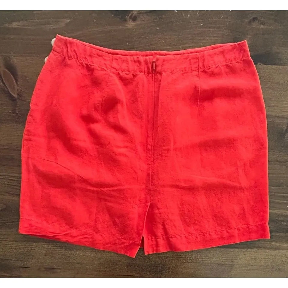 Banana Republic Linen Red Mini Skirt Side Buttons Summer Casual Women's Size‎ 4 - Image 4