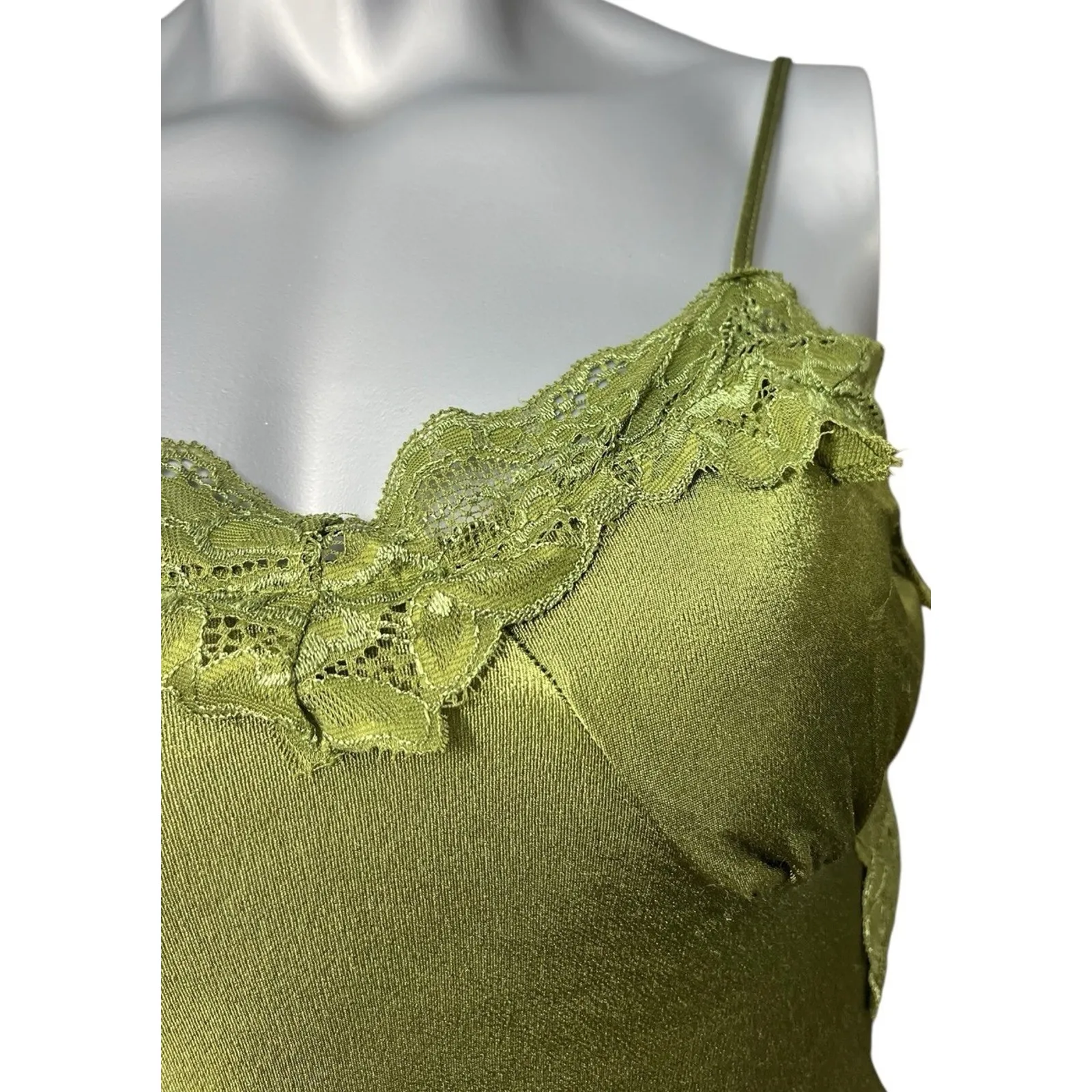 Coquette Silky Cami Crop Top Womens Olive Laced Fairy Y2K Whimsigoth Small Green - Image 4