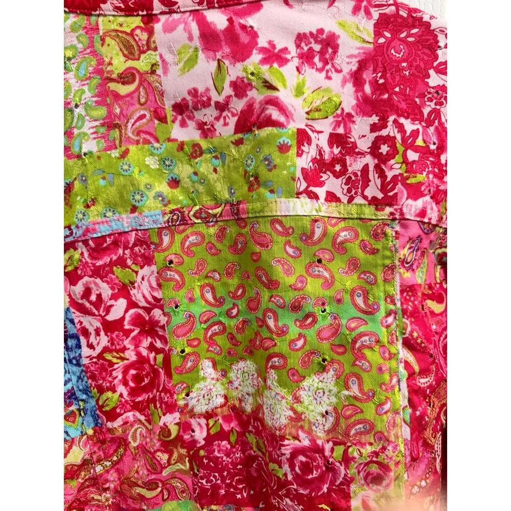 C.J. Banks Patchwork Design Embroidered Button Up Long Sleeves Womens Jacket  1X - Image 5